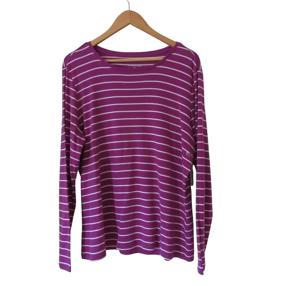 Christopher Banks Purple Long Sleeve Striped Tee XL Cotton Crewneck Classic